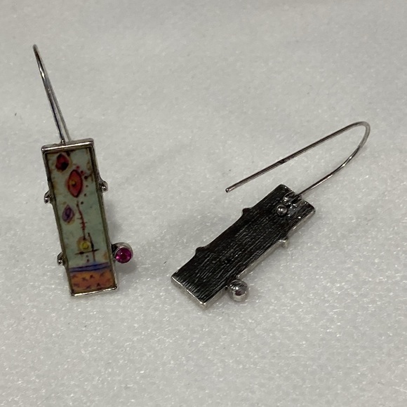 NWOT - Tribal Painting Garden Statement Dangle Drop Earrings - Picture 11 of 12